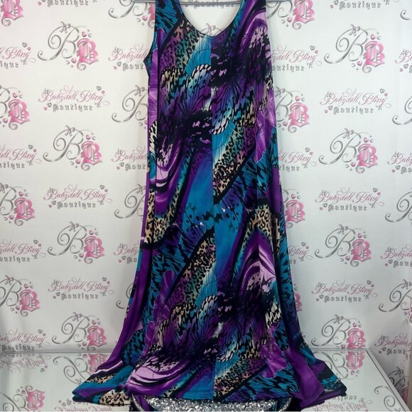 Dress butterfly wings 🪽 cheetah animal print purple blue black long dress - Picture 3 of 13